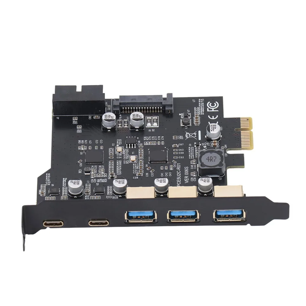 

Надежная 5-портовая карта PCIe-USB 3.2 Gen 1: 3 порта USB Type-A, 2 порта USB Type-C, 19-контактная карта расширения USB PCI Express для настольных ПК