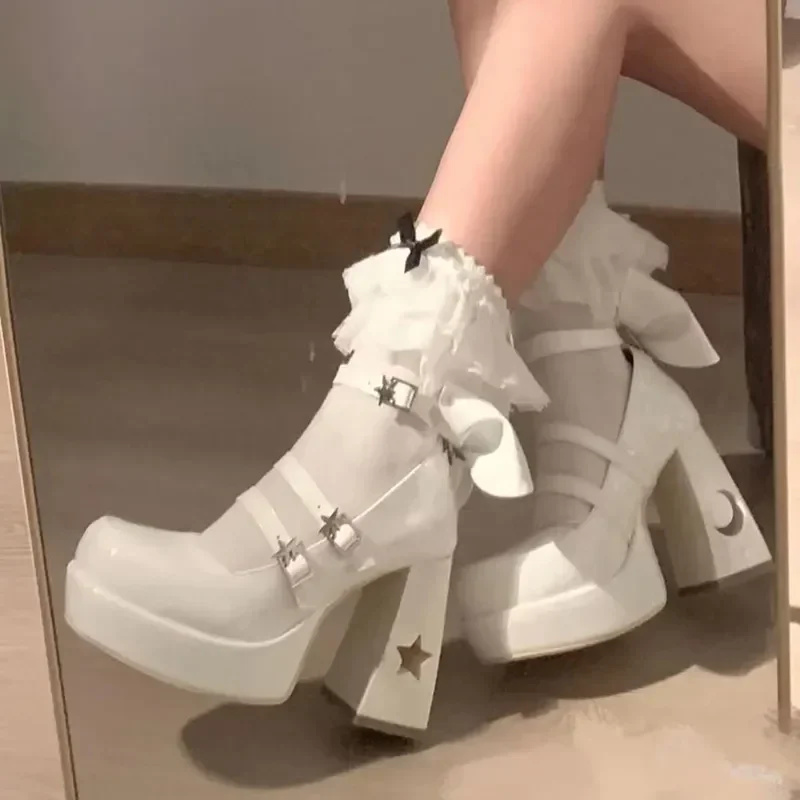 Lente Punk Y 2K Chunky Platform Hoge Hakken Pumps Vrouwen Dikke Hak Mary Jane Lolita Schoenen Vrouw Lakleer Cosplay Schoenen