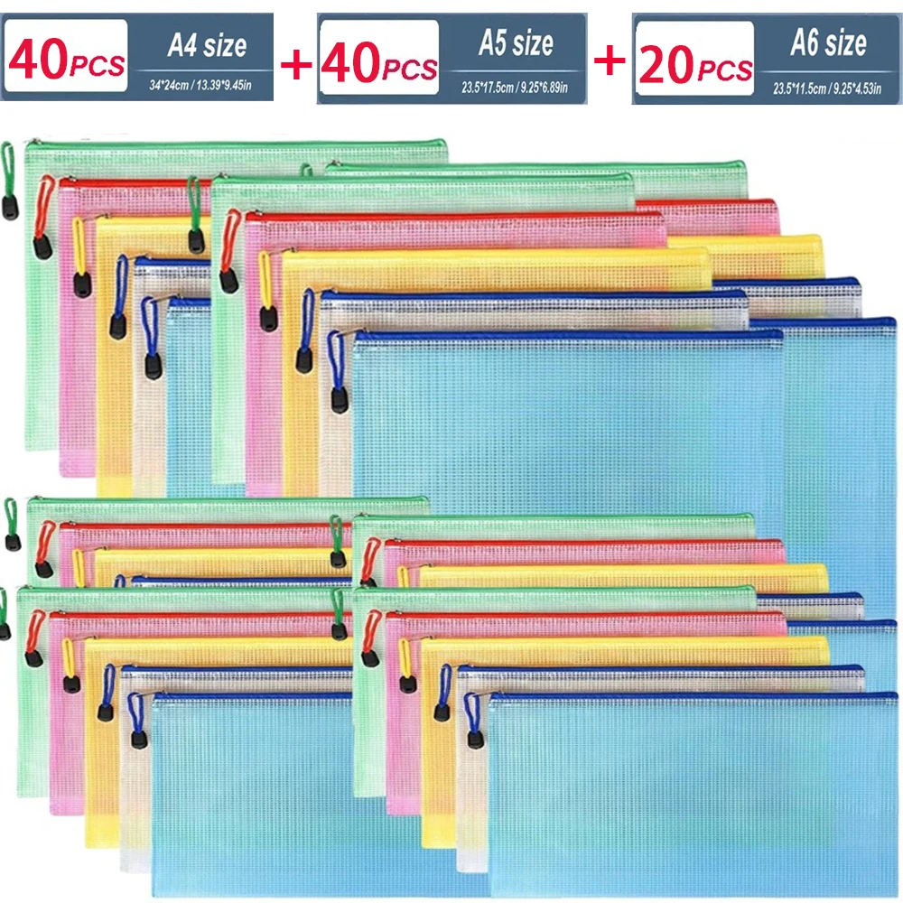 

5/10/15/50/100PCS Stationery Storage Folder File Mesh Zipper Pouch A4/A5/A6 Document Bag Zip File Folders School Office Supplies