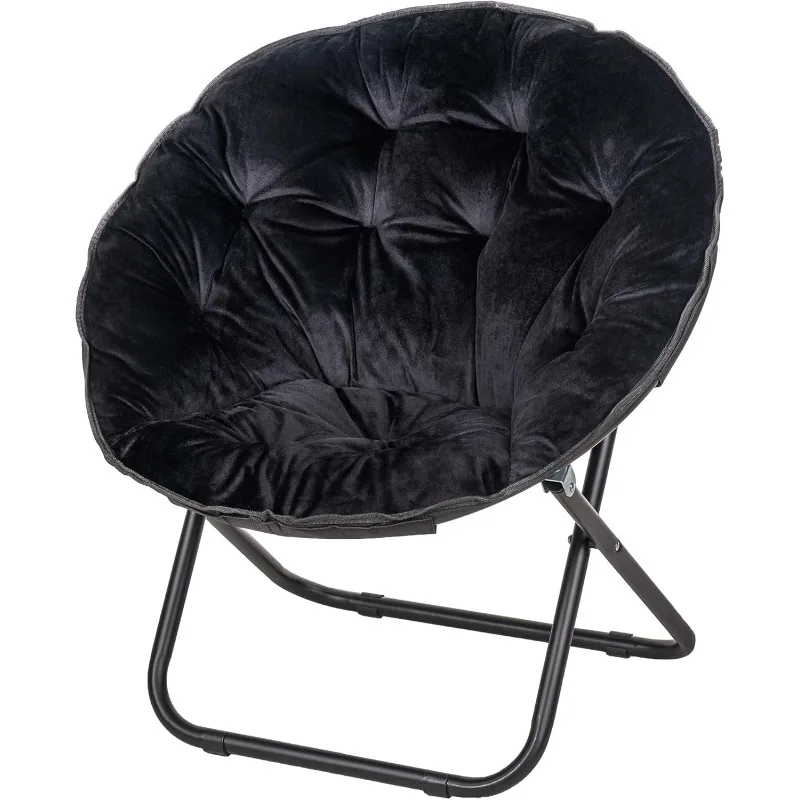 

Saucer Chair for Adults, Folding Moon Chair with Metal Frame, Faux Fur for Bedroom, Living Room, Dorm Room, Apartment, Bl