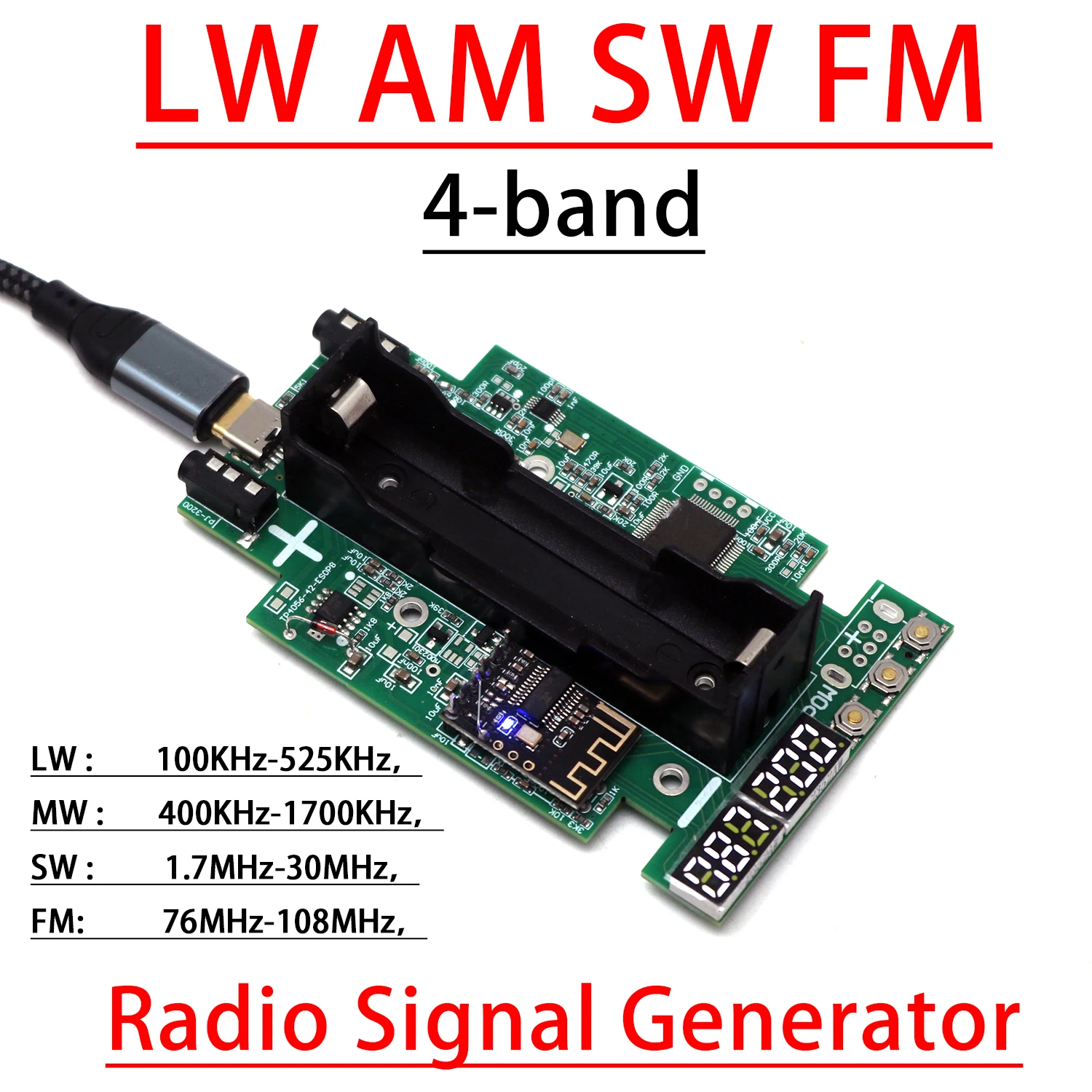 4-Band Radio Signal Generator LW AM SW FM Medium Wave Shortwave Transmitter LED Display Frequency Bluetooth Repair Debug Radio