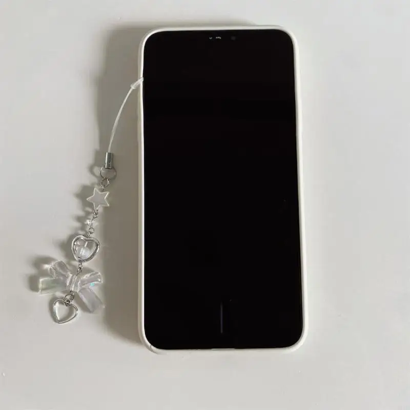 203B 전화 끈 손목 스트랩 별 리본매듭 나비 체인 전화 참 분실 방지 Y2K