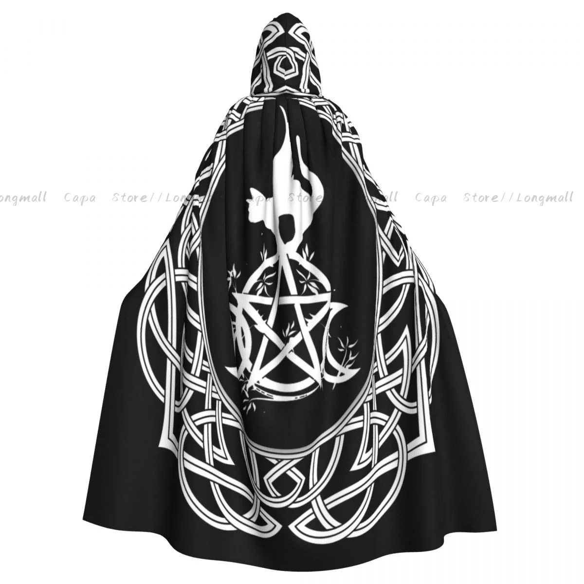 

Triple Moon Winged Cat Pentacle Witch Cloak Hooded Cosplay Costume Halloween Adult Long Party Cape