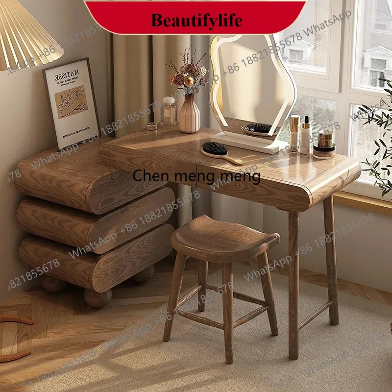 

C178 Decorations Mirror Vanity Desk Chair Storage Retro Lights Bedside Vanity Desk Drawers Vintage Wood Coiffeuse