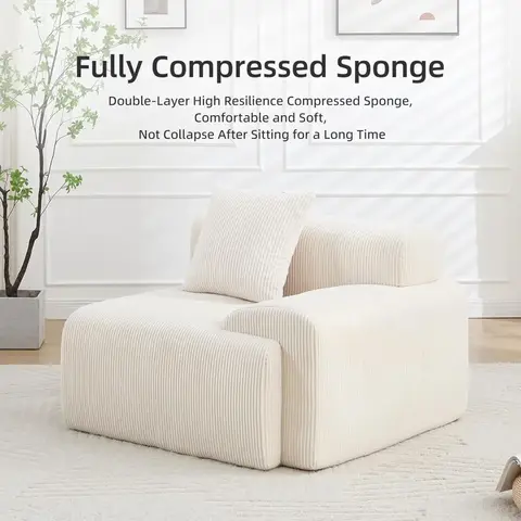 118" Boneless Luxury L-Shape Sofa – Modular Cloud Style Living Room Couch, Comfy Corduroy Upholstered Sectional with Chaise