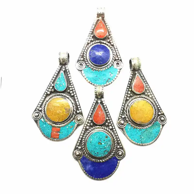 TBP720 Tibetan Jewelry Copper Inlaid Colorful Stone Big Pendant Multi Desings