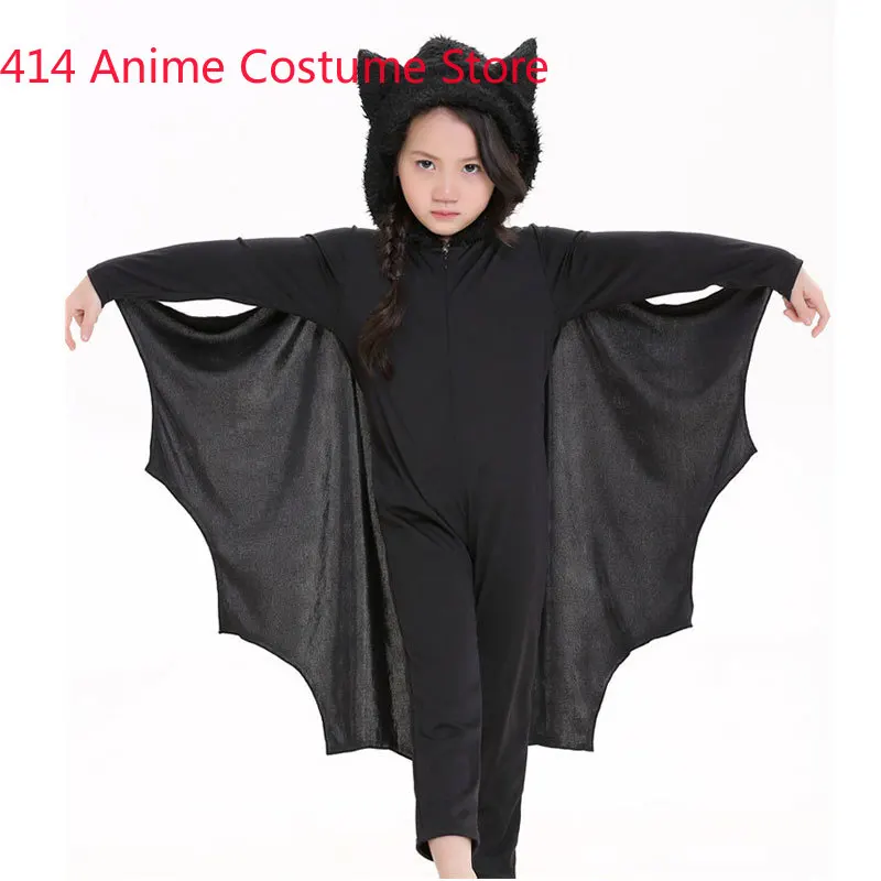 Halloween Purim Carnival Party Costume Kids Children Black Bat Vampire Costumes for Boy Girl Fantasia Cosplay Jumpsuit