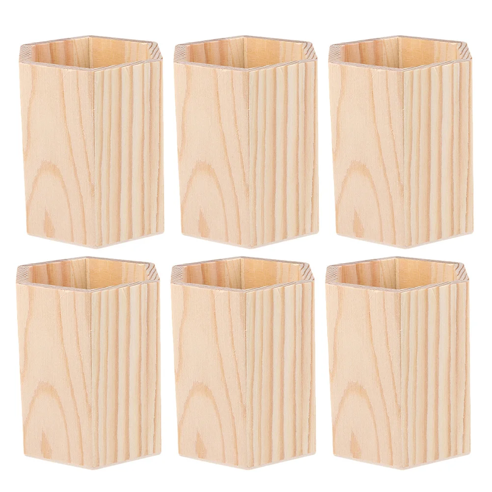 

6Pcs Wooden Pen Holder Desk Hexagon Shape Solid Pine Pencil Organizer Desktop Storage Makeup Brush Stand Office School