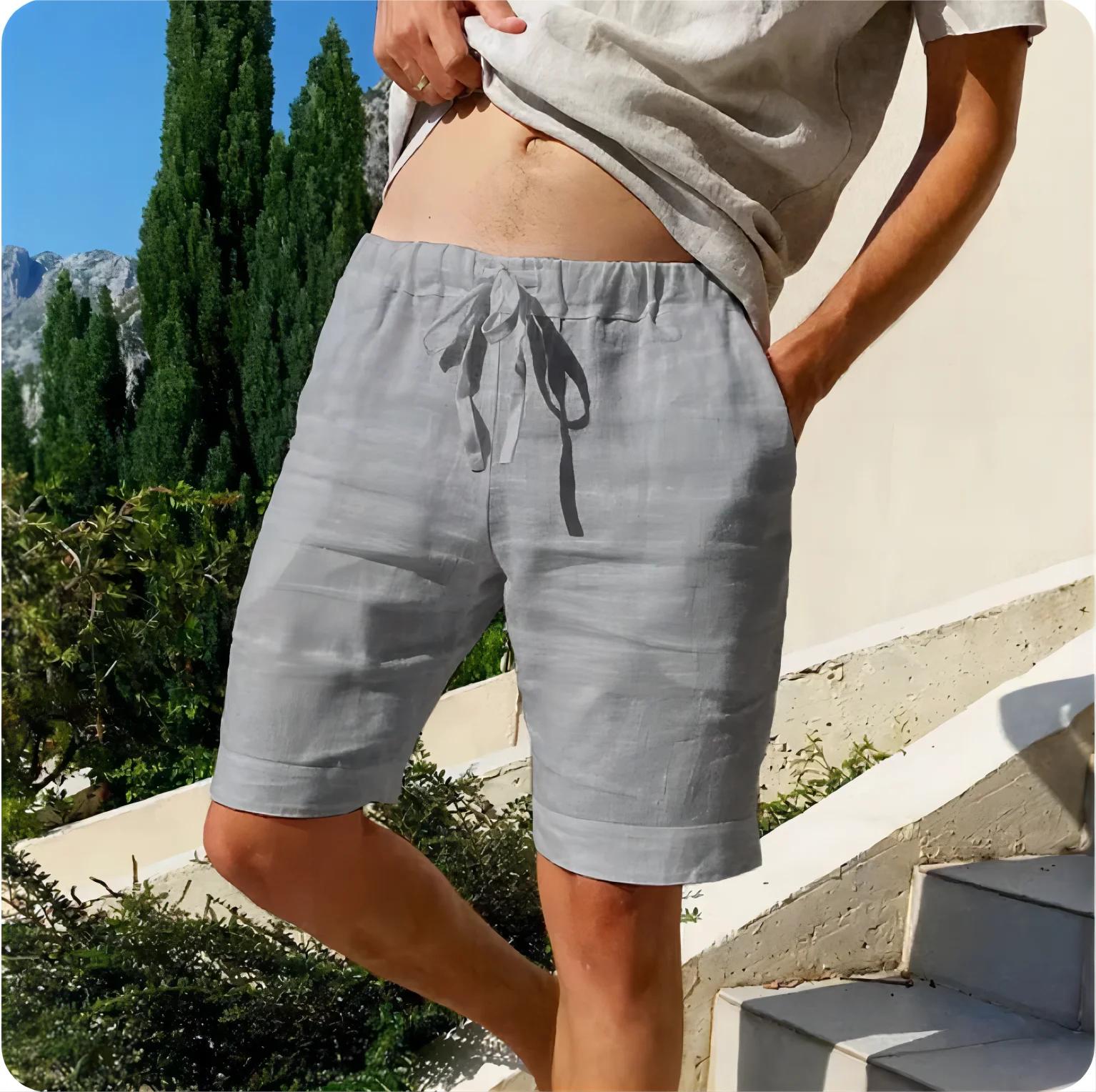 2025 New Men‘s Cotton Solid Color Short Lightweight Gym Pants Linen Beach Shorts Men Jogging Sport Large Short Homme S-XXXXL