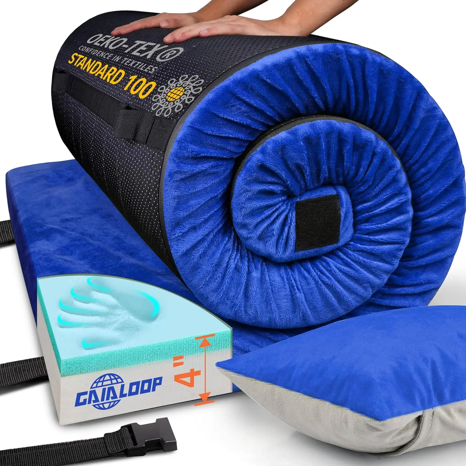 4 Inch GAIALOOP Thick Memory Foam Camping Pad Futon Mattress, Portable Floor Sleeping Mat Sleepover Guest Bed Roll Up Mattress f