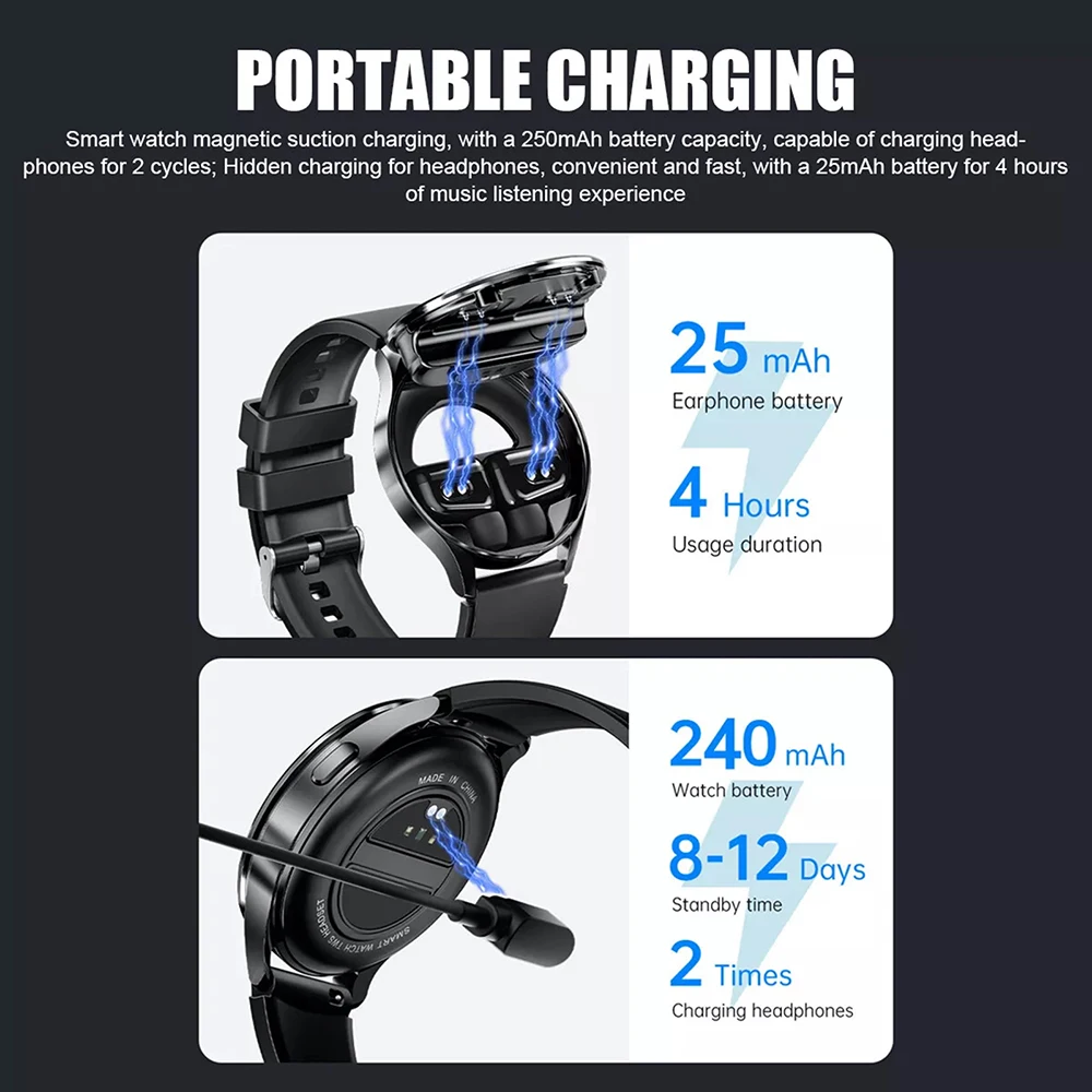 2 em 1 relógio inteligente com fones de ouvido smartwatch tws bluetooth fone freqüência cardíaca nfc à prova dwaterproof água bluetooth chamada esporte moda relógios
