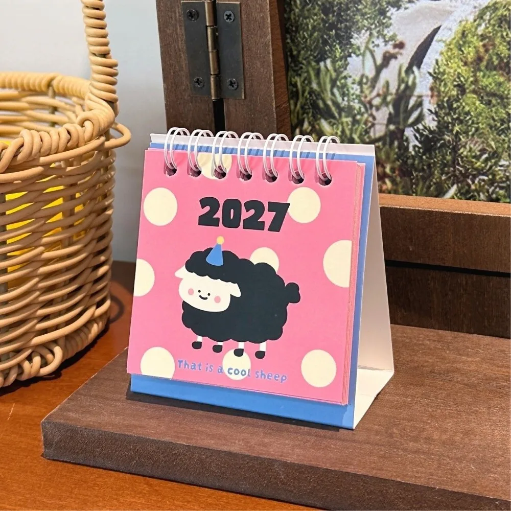 Paper Material 2027 Mini Desk Calendar Portable Design Animal Puppy 2027 Flip Calendar Sheep Lamb Creative Pocket Calendar