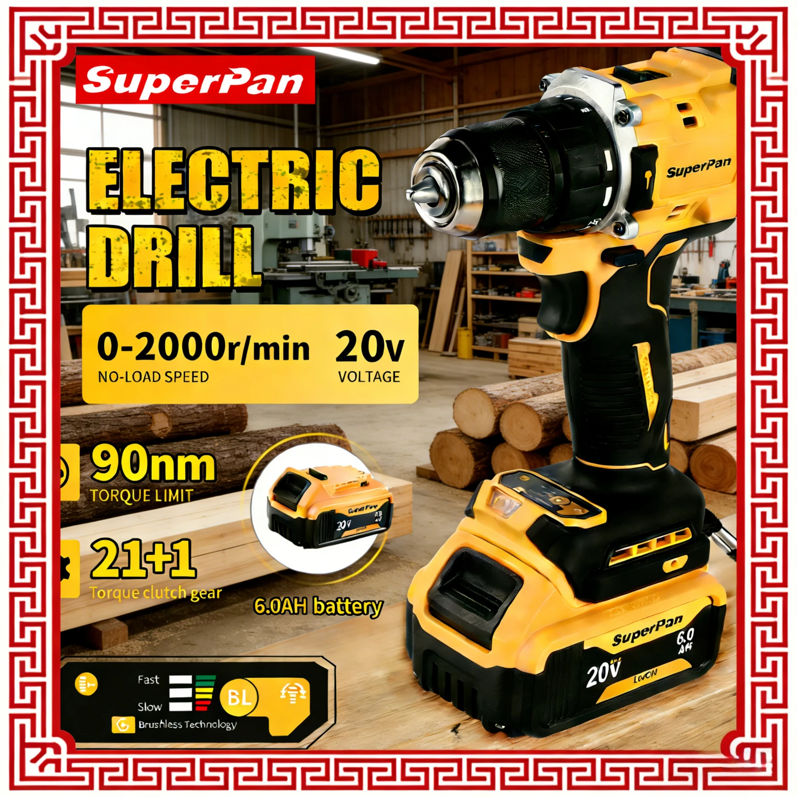 

Бесщеточная аккумуляторная дрель SuperPan SP805 с плавной регулировкой скорости, нескользящей мягкой рукояткой, LED-подсветкой, прочная, совместима с аккумулятором DeWalt 20В.