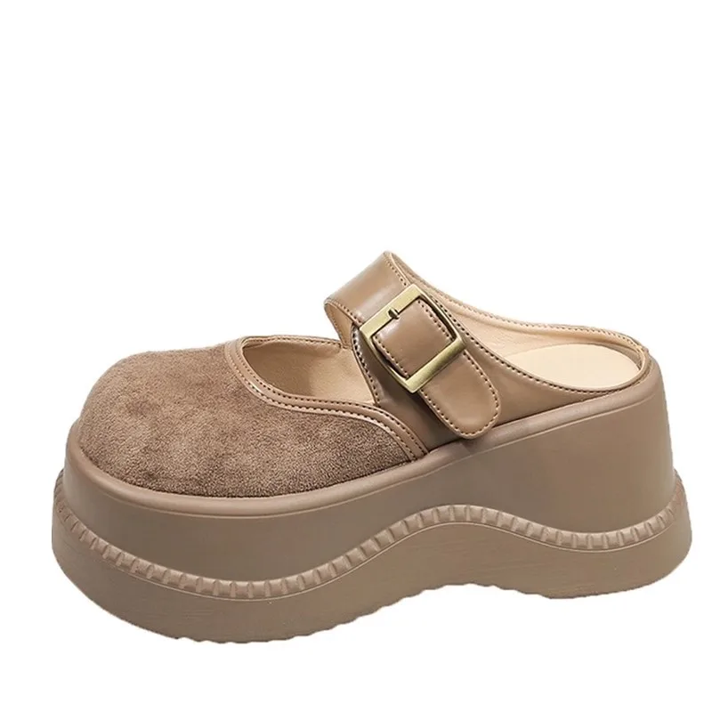 

Женские модные новые стильные тапочки с закрытым носком, мягкая плоская резиновая удобная повседневная обувь из искусственной ткани, увеличивающая рост