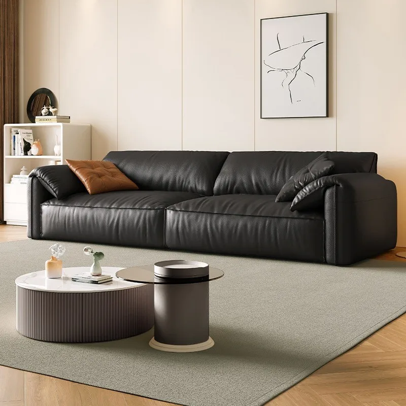 

！@Italian Minimalist Elephant Ear Three Seat Microfiber Leather Sofa Straight Row Living Room Small Apartment Combination