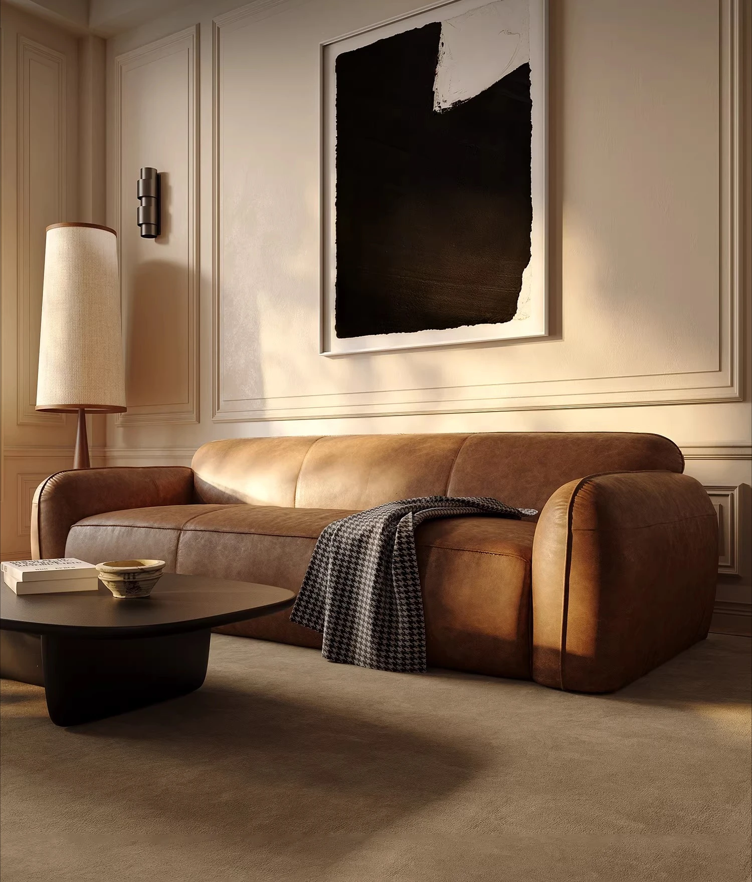 sofa combination single and double three-person first layer cowhide medieval living room straight row