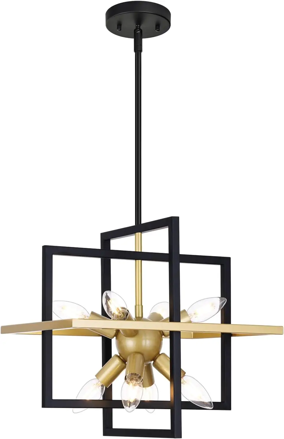 Candelabro pequeño de oro negro, accesorio de luz colgante geométrico moderno de 8 luces, candelabro colgante cuadrado Industrial para comedor