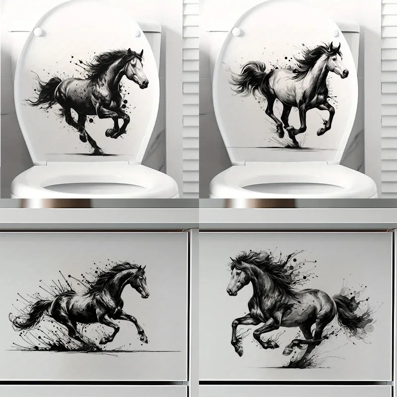 90677# Dynamic Horse Toilet Sticker, Durable Material, Perfect for Home Wall Decor, Aesthetic Room Decoration