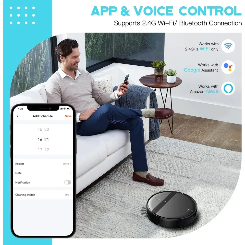 Robot Vacuum and Mop Combo, WiFi/App/Alexa, 2 in 1 Robot Vacuum Cleaner with Tangle-Free Cyclone Suction, Scheduled Cleaning