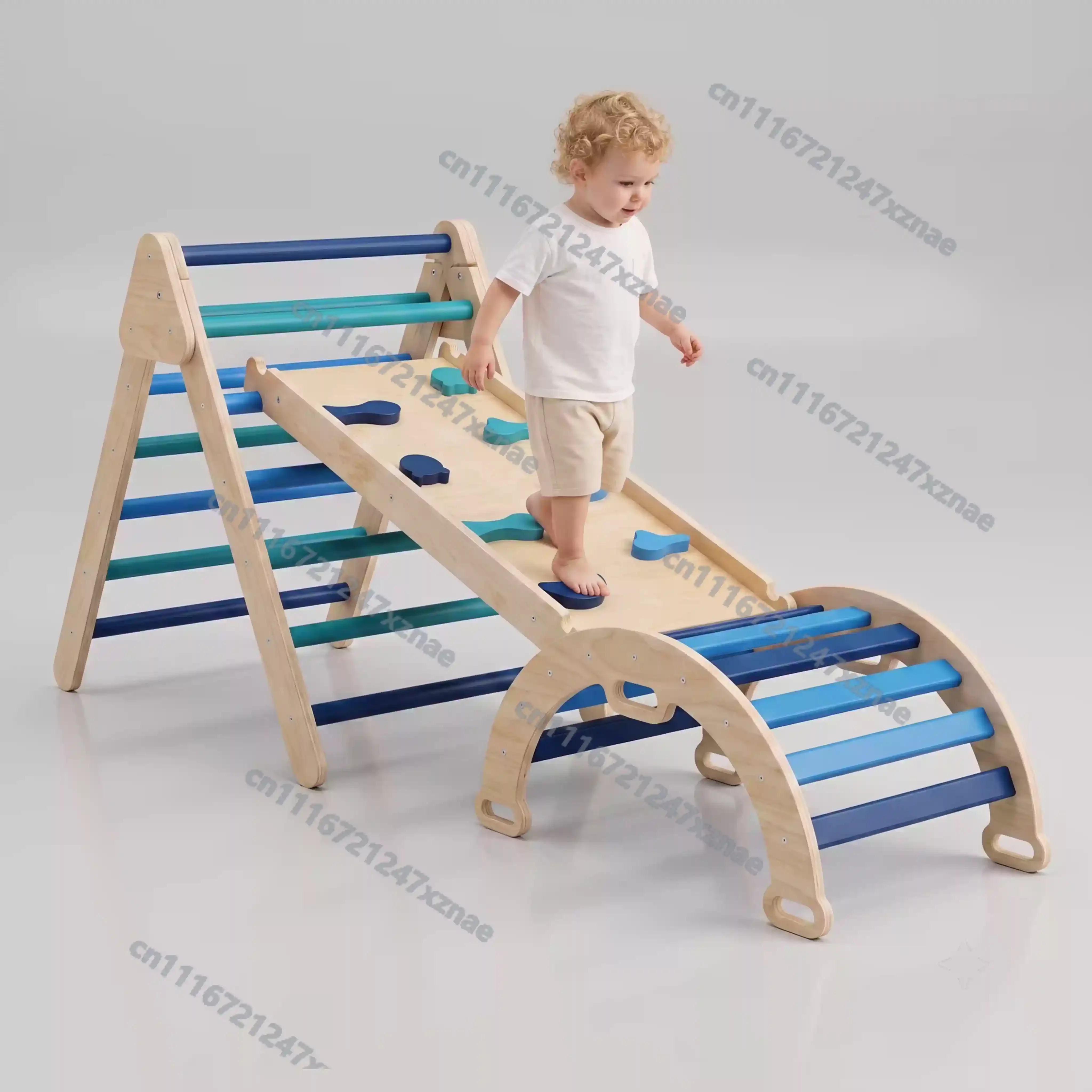 Wooden Pikler Climbing Triangle Indoor Baby Play Gym Foldable 2-in-1 Slide Ramp Solid Wood 132lbs for Toddler Motor Skills