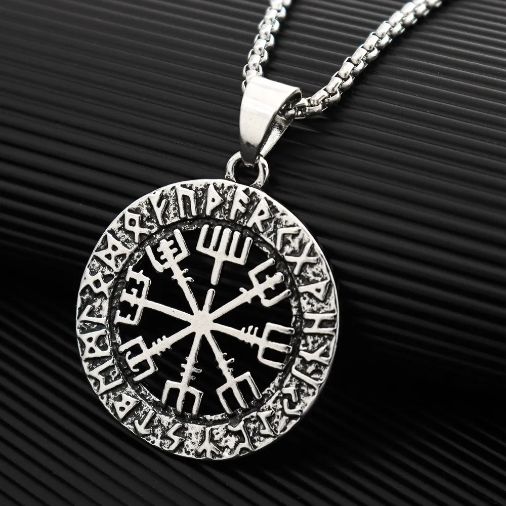 New Vintage Viking Rune Celtic Compass Pendant Charm Men\'s Necklace Fashion Hip Hop Punk Jewelry Accessorie Party Gift Wholesale