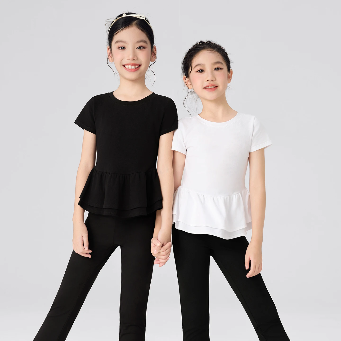 

Kids Girls Dance Tops Double-layer Ruffles Tops Round-neck Blouse Summer Classical Cotton Short Sleeve Ballet Dance Tops