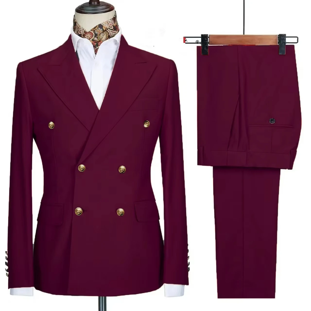 x39 Boutique Business Slim Woolen Suit Coat Trousers 2 Piece Set / Male Casual Dress Blazers Jacket