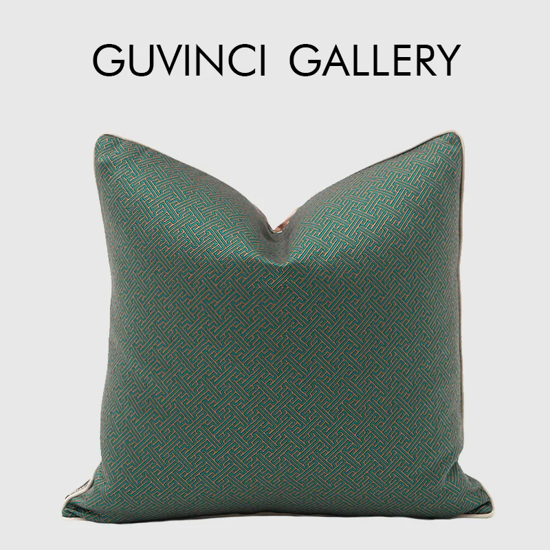 GUVINCI GALLERY Chinoiserie Ancient Geometric Motifs Jacquard Pillow Cases Luxe Exquisite Style Furniture Cushion Covers 45x45cm
