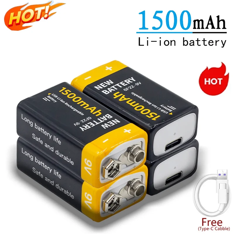 Good Quality 1500mAh 9V 6F22 Micro Rechargeable Li-ion Battery and Type-C USB for RC Helicopter Multimeter Microphone Toy Remote