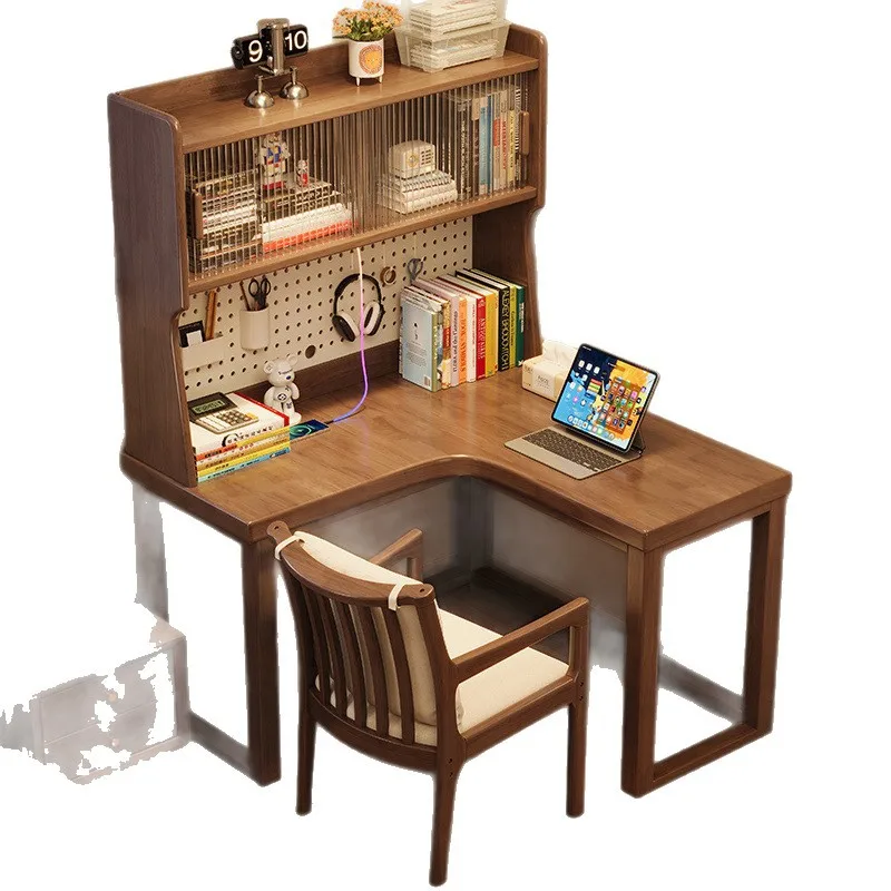 

Solid wood corner desk bookshelf integrated bedroom corner computer table student household corner study table with hole board