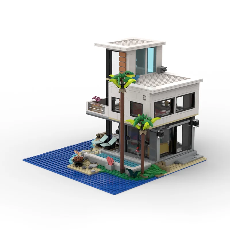 971pcs moc City Modern Beach House Modulair Creatief Model Bouwstenen Diy Speelgoed Kid Gift