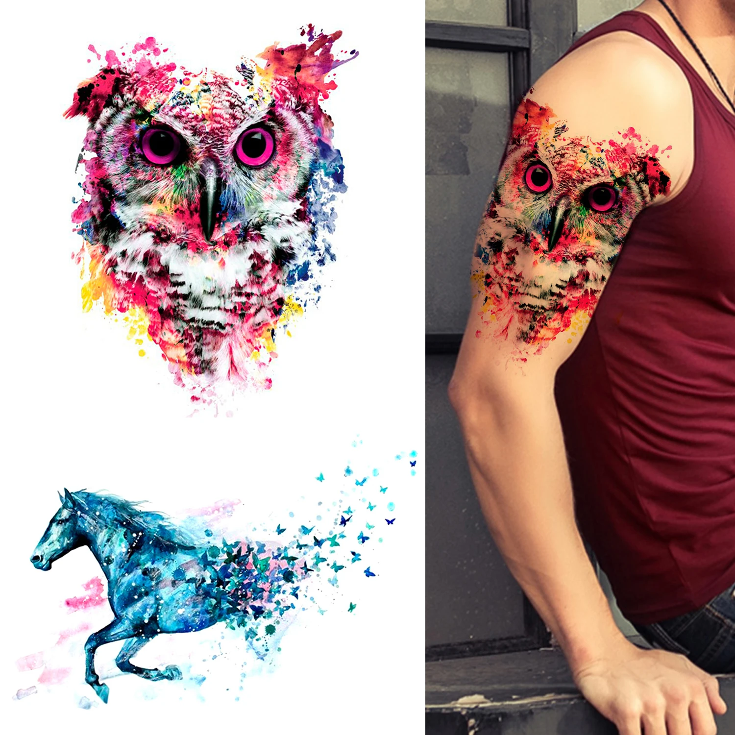 

GLARYYEARS Temporary Tattoo, Watercolor Animal Flower Design, Fake Tattoos for Adults Durable and Realistic Tattoo Sticker