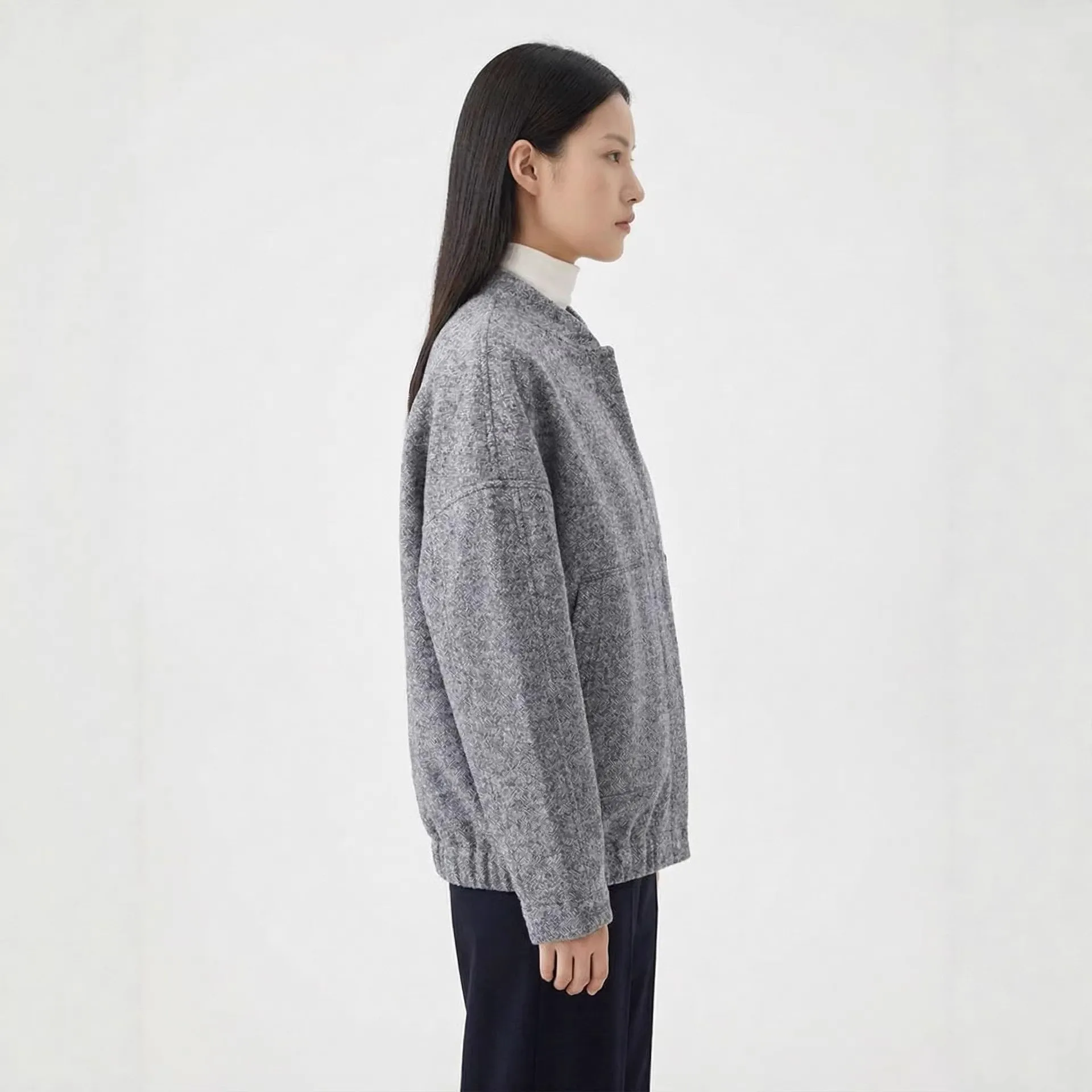 No Collar Long Sleeve Coat Regular Length with Style Single Row Multi Button Closure Elegant Commuter Spring Women Jacket