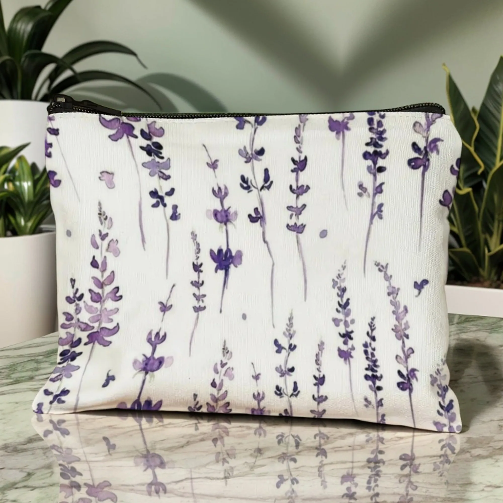 Cosmetic Pouch with Watercolor Lavender Design Soft Purple Wash & Brushstroke Blooms Graceful-Nature Travel & Vanity Organizer