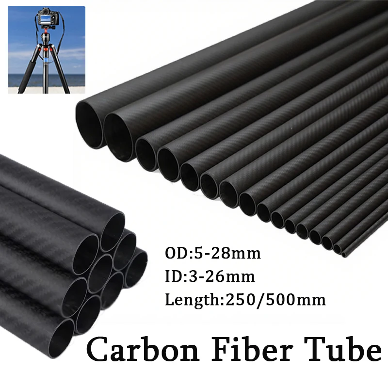 1 قطعة 3k كامل ألياف الكربون أنبوب حك الأنابيب الصلبة طول 250/500 مللي متر القطر الخارجي 5 مللي متر إلى 28 مللي متر ل أجزاء الطائرة بدون طيار DIY الاستخدام #1