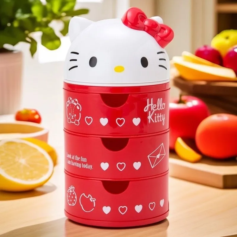 Hello Kitty Kawaii Cartoon Anime My Melody Doll Creative 3 Tier Jewelry Box Hairpin Drawer Storage Box Toys Dressing Case Toys view 4