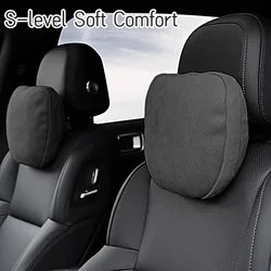 Car S-level Super Soft Neck Pillow Suede Auto Seat Breathable Headrest Neck Support Compatible For Tesla Audi Benz Car Interior