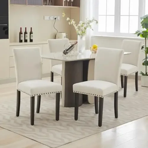 Upholstered Dining Chairs Set of 2, Fabric Parsons Dining Room Chair with Nailhead Trim and Sturdy Wood Legs, Modern