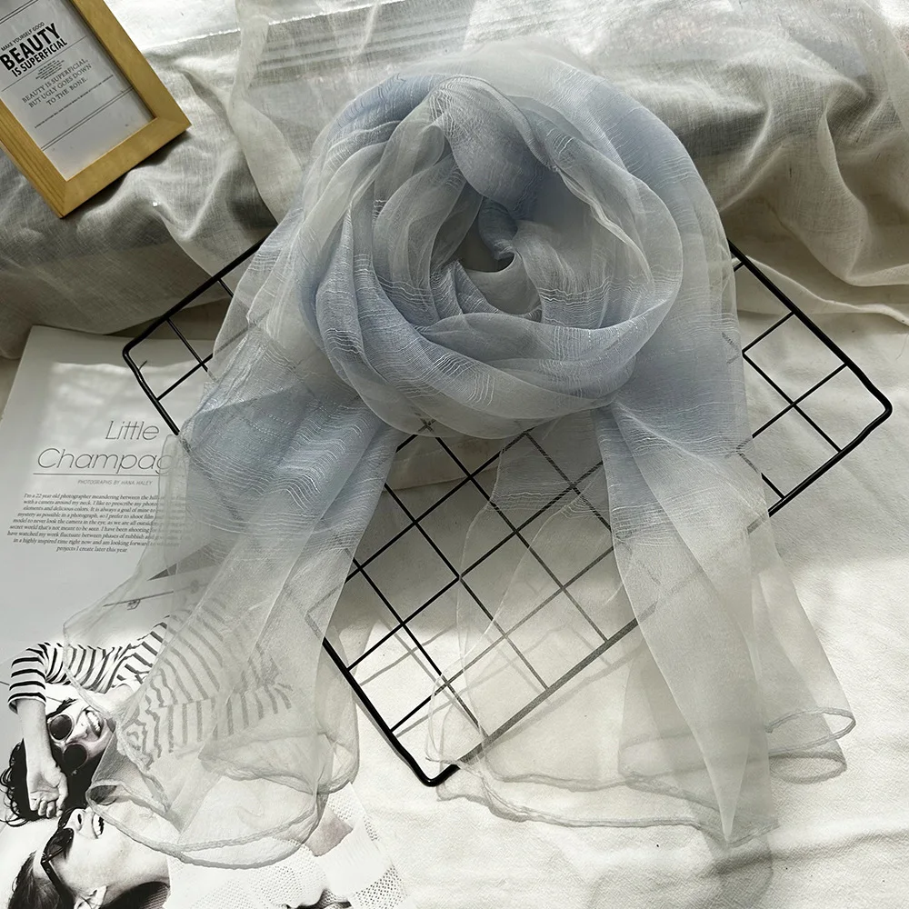 

Тонкая пряжа, синий женский шарф из конопли, шелковицы, женский осенний новый универсальный элегантный литературный шелк и конопляная шаль