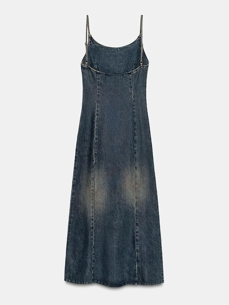 

Sweet Ele Waed Effect Denim Midi Dr Women's New Winter Faion Korean Sle High Waist Long Skirt Performance Dr