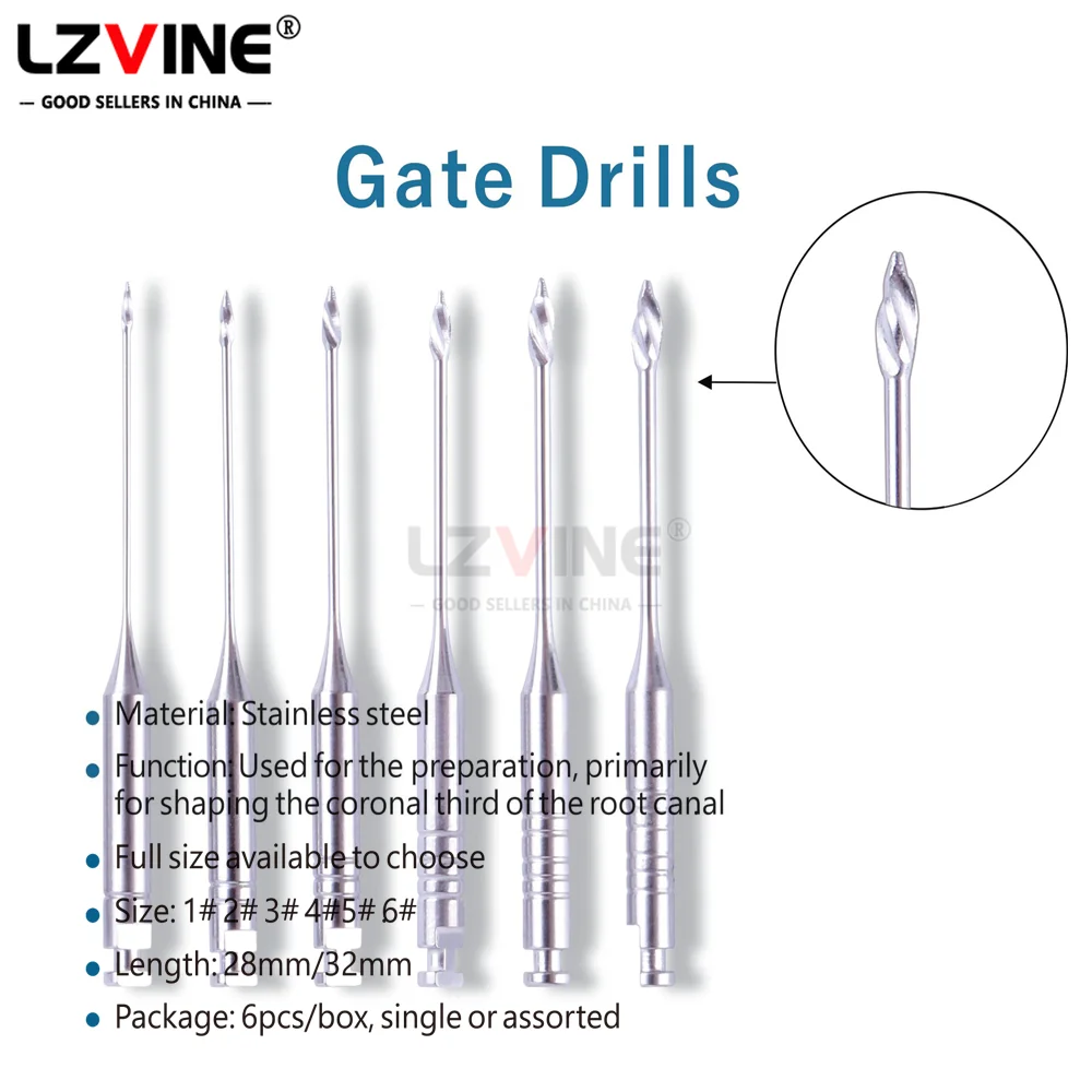 6Pcs/Box #1-6 28mm/32mm Dental Engine Use Endodontic Gates Drill Peeso Reamers Glidden Rotary Stainless Steel Endo Files Dentist