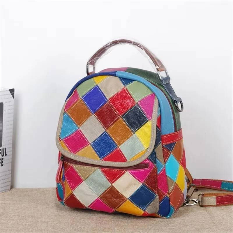 Мини-женский рюкзак высокого качества из натуральной кожи, модный рюкзак в сетку контрастного цвета, небольшой рюкзак, женская сумка для отдыха
