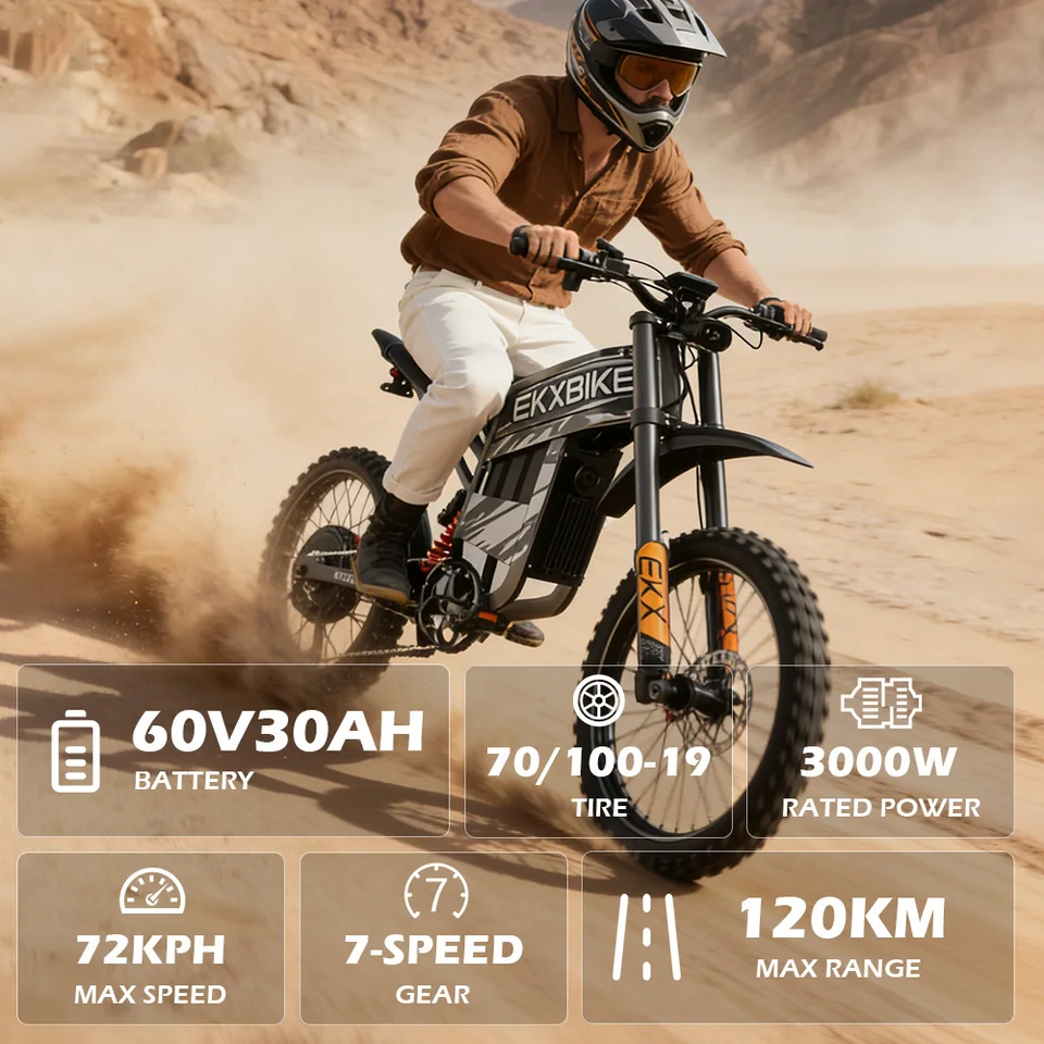 EKXBIKE TX1 Electric Bike 6000W Peak Motors 60V30AH Lithium Battery Electric Bicycle Speed 80Kmh Adult Off Road MTB Ebike image 3