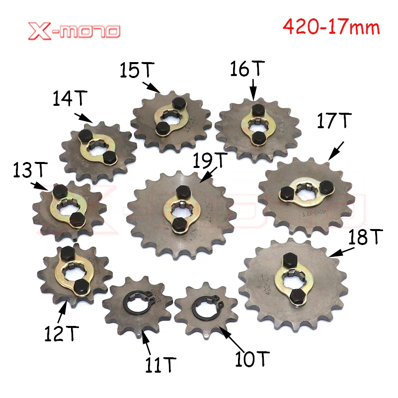 420 10T 11T 12T 13T 14T 15T 16T 17T 18T 19T diş 17mm ID ön motor dişli motosiklet parçası için