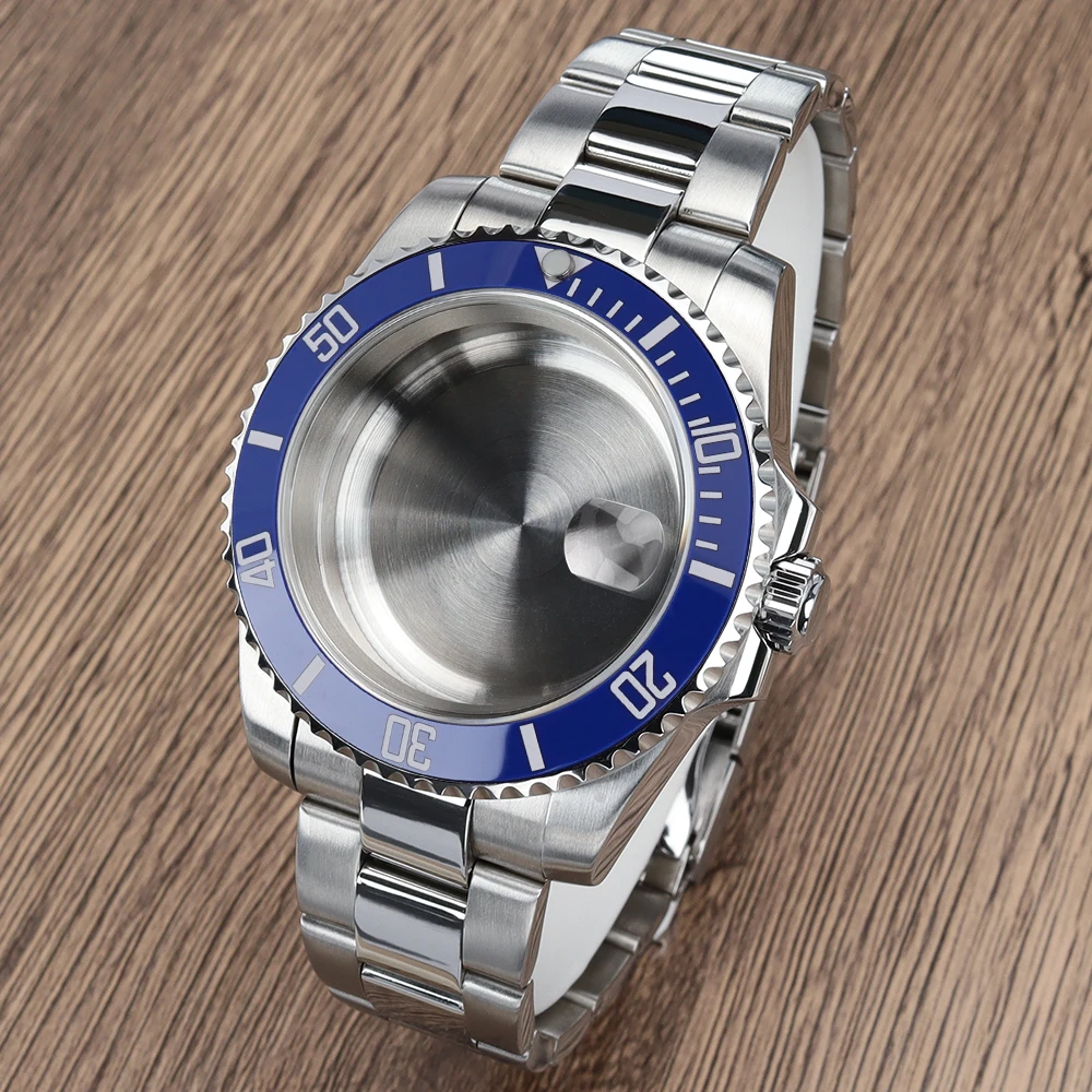 

Корпус часов 20ATM 40 мм для дайвинга, синий керамический безель, сапфировое стекло, для механизмов NH35, NH34, 8215, 2836, ETA2824, браслет Oyster, застежка Glide Lock
