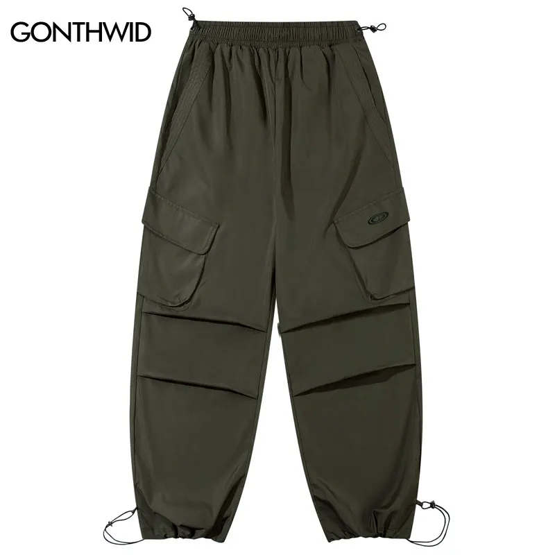 Men Pleated Pants Side Pocket Baggy Joggers Straight Cargo Pants 2024 Hip Hop Harajuku Loose Sports Trousers Black Gray Green