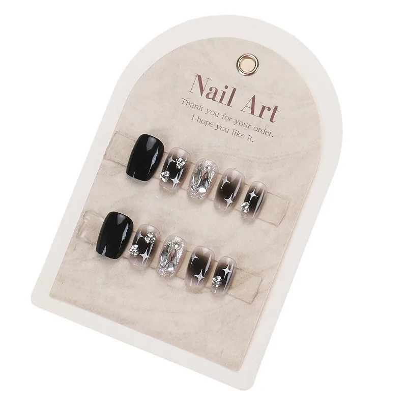 

Wear nail short black aurora broken diamond nail patch smudge contrasting color fake nail patch