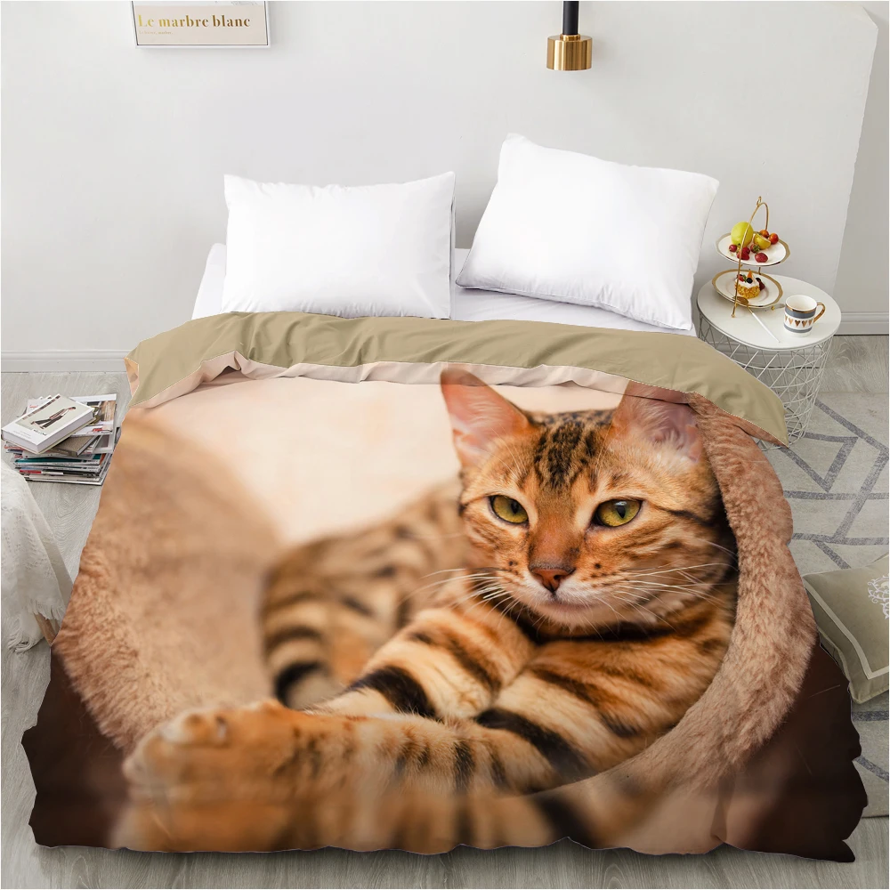 3D Duvet cover Quilt/Blanket/Comfortable Case Luxury Bedding 135 140x200 150x200 200x220 for Home animal Cat Cute white