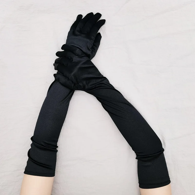 New Classic Adult Black White Red Skin Opera/Elbow/Wrist Stretch Satin Finger Long Gloves Women Flapper Gloves Matching Costume