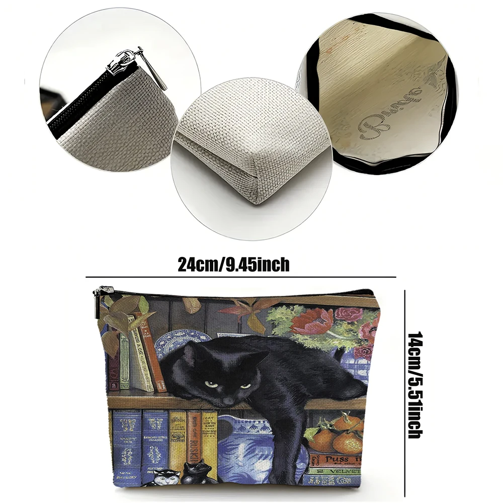Cartoon Library Book Cat Full Print Makeup Bag Bridesmaid Wedding Makeup Box Handbag Fashion Travel Organizer Toilet Wash Wallet